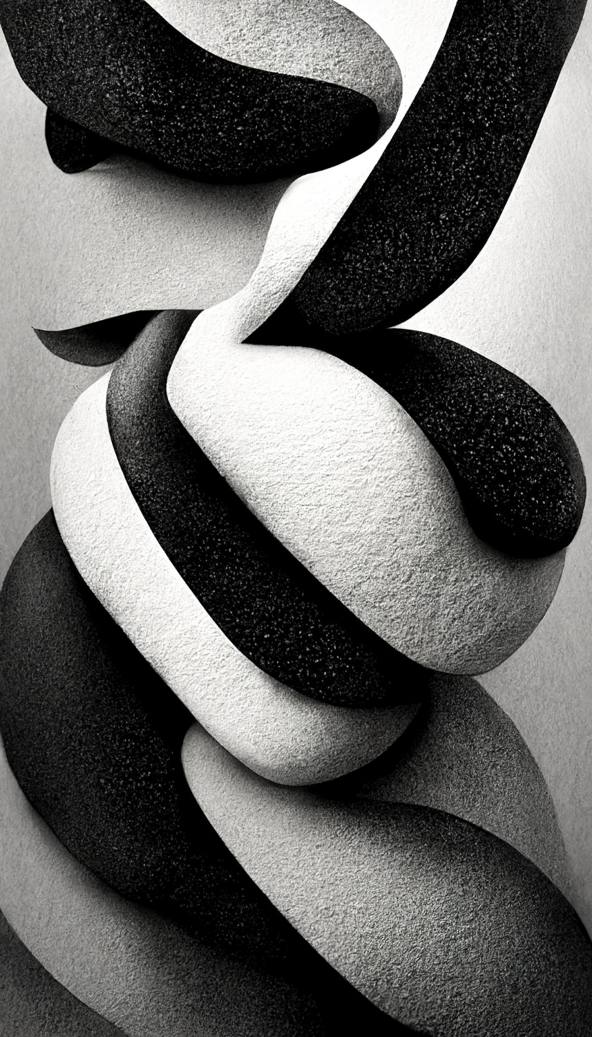 Modern Abstract Dynamic Shapes Black And White Background With Grainy Paper Texture Digital Art (2)